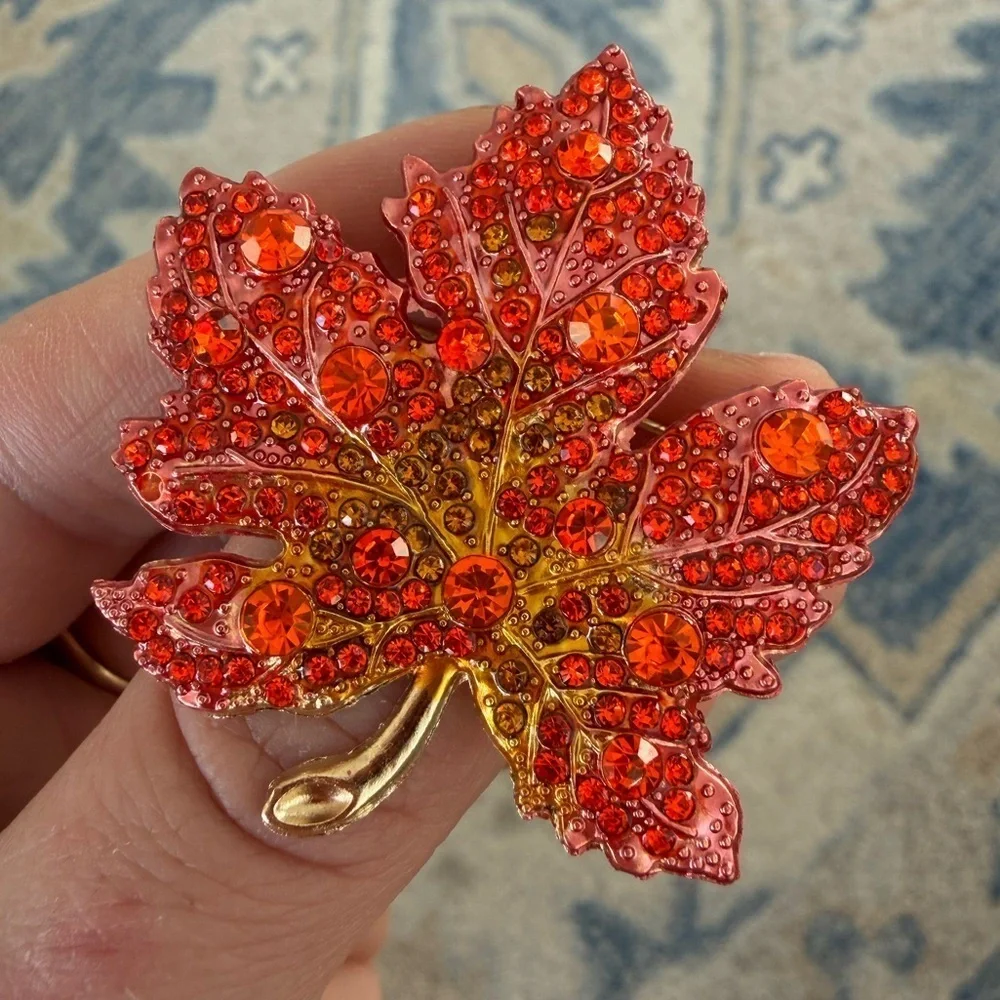 Maple Leaf Gold Crystal Brooch